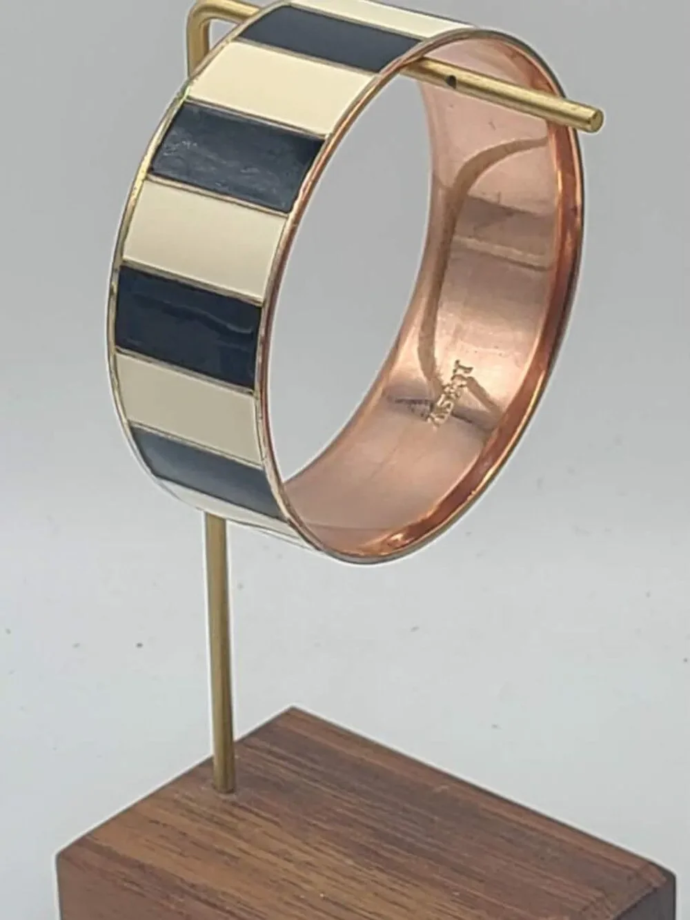 Black White Enamel Rose Gold Tone Bangle Bracelet